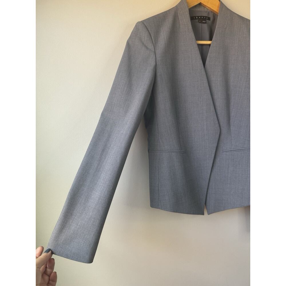 THEORY Lanai Tailor Edition 5 Wool Open Blazer Jacket Gray Women Size 6 Slim Fit - Picture 2 of 12
